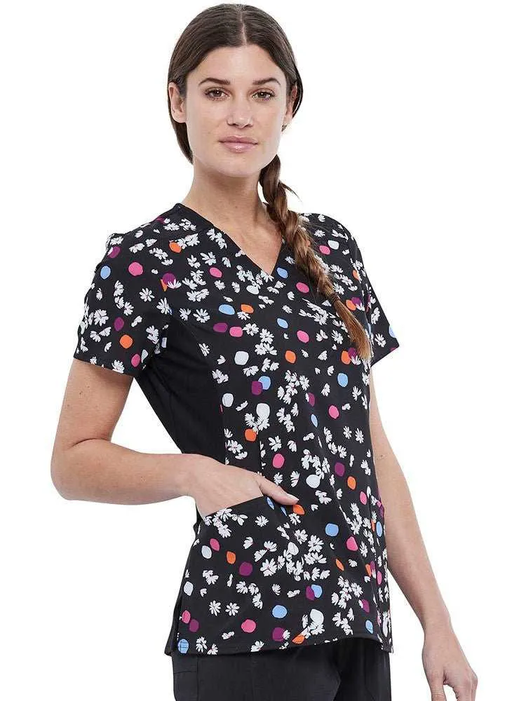 Cherokee Women's Knit Panel Print Top | Polka Dot Petals