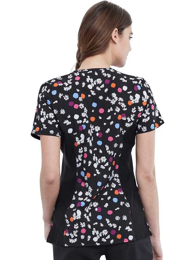 Cherokee Women's Knit Panel Print Top | Polka Dot Petals